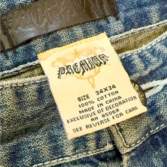 PracaWear Embroidered Distressed Straight Leg Y2K Denim Jeans Dark Wash - Picture 6 of 7